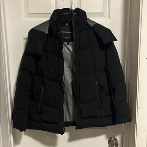 Cole Haan Black Puffer Jacket with Quilted Design and Raised Collar